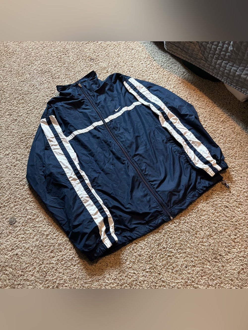 TITLE: Vintage Nike Silver Tag Full Zip Track Jacket Mens Medium Navy White Stri